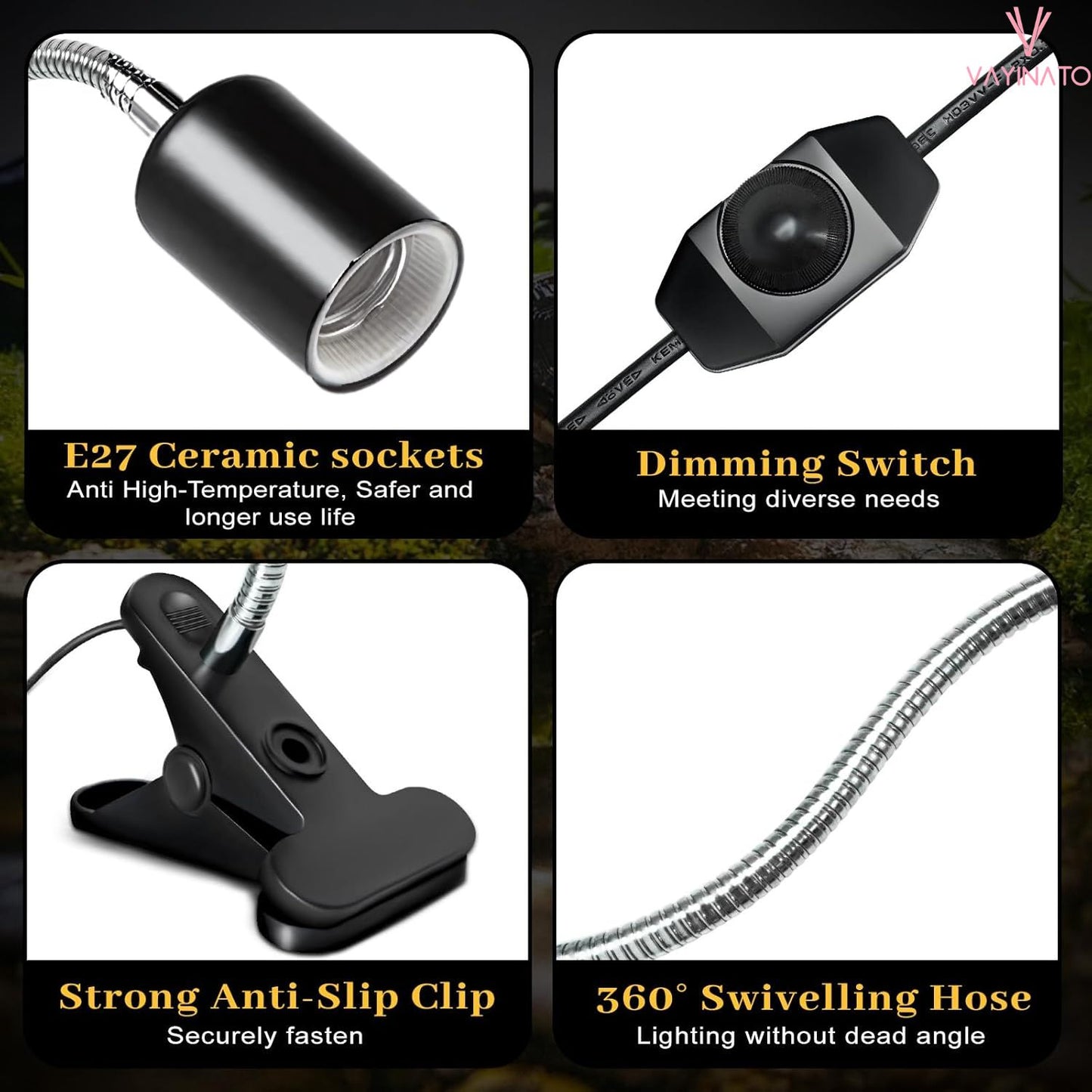 Petzlifeworld Infrared Ceramic Heat Emitter Reptile Heat Lamp with Black Holder