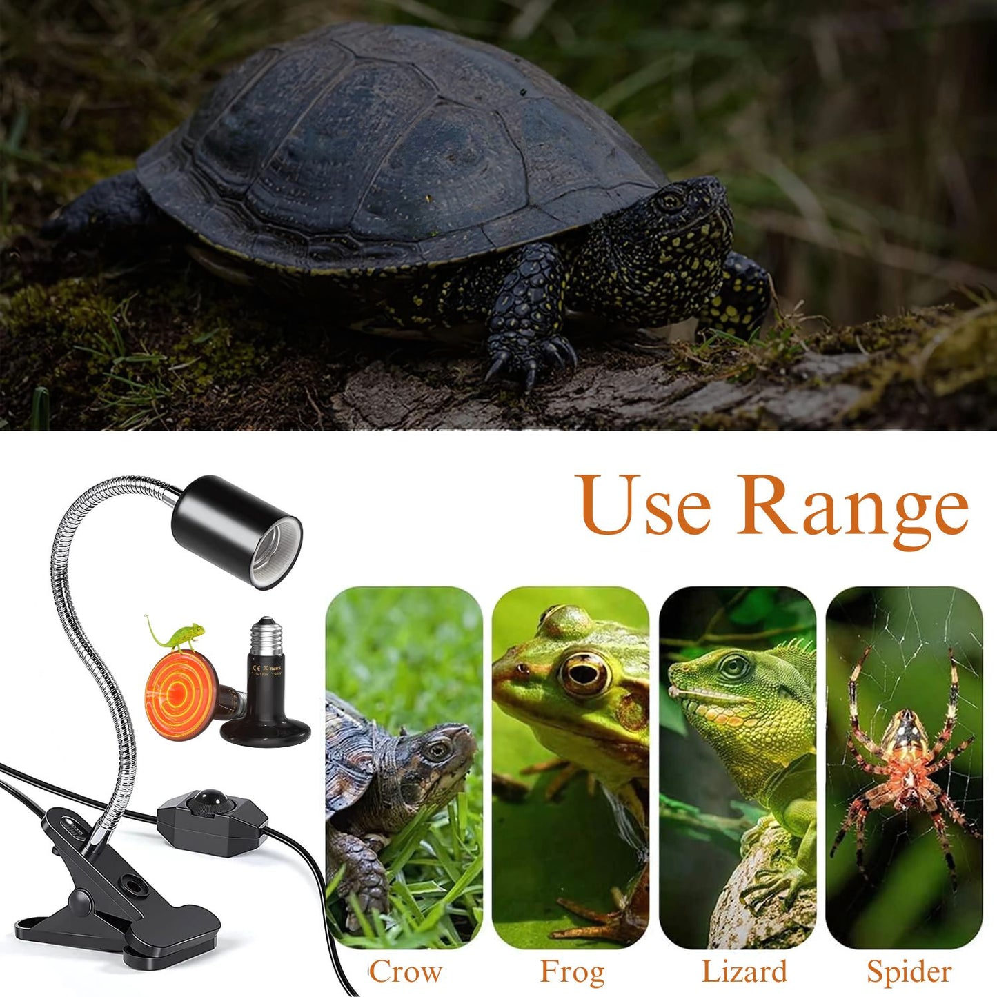 Petzlifeworld Infrared Ceramic Heat Emitter Reptile Heat Lamp with Black Holder