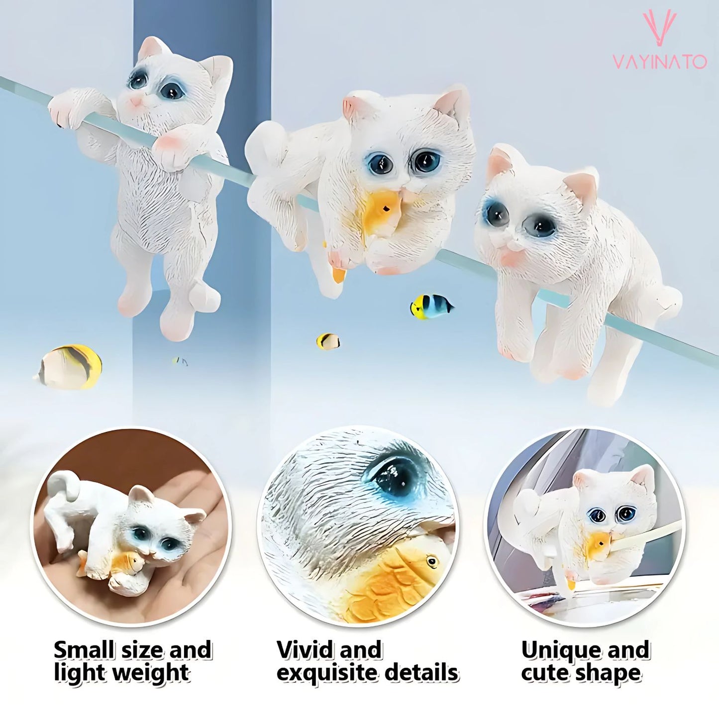 PetzLifeworld 3 Pcs (White) Cute Tiny Hanging Kitten Cat On Fish Tank