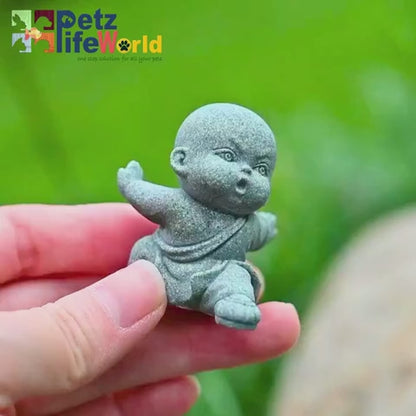 Petzlifeworld   4 Pcs Mini Monk Figures – Retro Resin Buddhist Statues | Cute Stone-Look Monk Decor for Aquarium, Home, Office, Garden, Desk, Shelf & Zen Decoration
