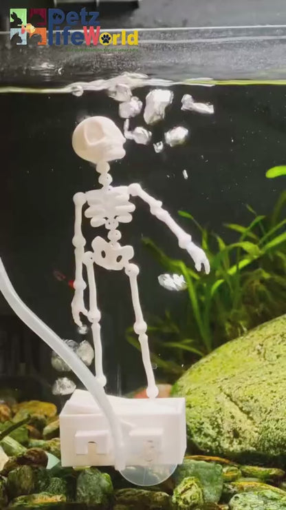 Petzlifeworld 3D Printed Dancing Skeleton Aquarium Ornament – White & Black Variations | Bubble-Activated Moving Fish Tank Decoration with Air Tube Connection & Stable Base