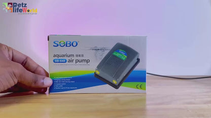 Sobo SB-648 Dual Outlet Silent Aquarium Qxygen Pump with Free 3 Meter Air Tube, 2 Air Stone and 2 Check Valve | Power : 5W | Output : 2 * 4L/min | Pressure : 2 * 0.02mpa