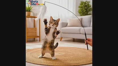 Petzlifeworld Premium Cat Teaser Wand Toy with Natural Feather & Bell – Interactive Flexible Rod Stick for Indoor Cats, Kitten Play, Exercise, Training, Hunting Instinct Stimulation & Stress Relief Pet Toy