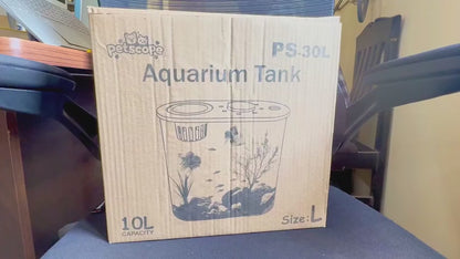 petzlifeworld PS-30L Fish Tank with Plant Growing Basket & 7-Color LED Light | 10L Desktop Aquarium (30 x 13 x 28 cm) | Crystal Clear Aquatic Tank for Guppy, Betta & Small Fish | Modern Home