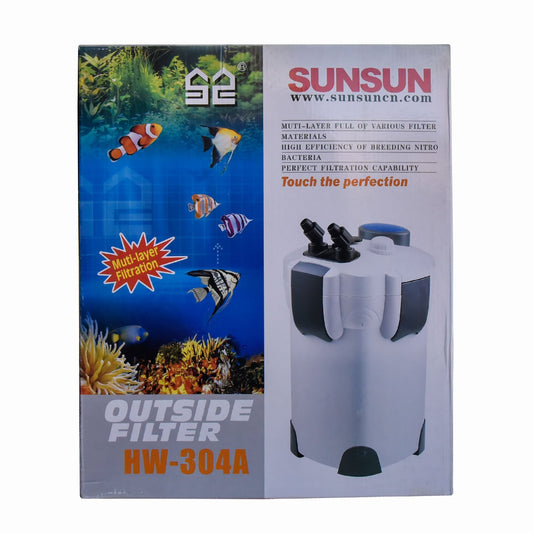 Sunsun Multi Stage External Outside Canister Filter & Filter Media Set (Carbon, Ceramic Ring and bio Ball) for Aquarium Fish Tank (HW-304A | 55W | 2000L/H | H.max-2.5M | Size-290 * 290 * 485mm)