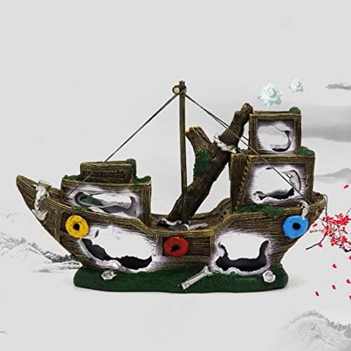 PetzLifeworld Aquarium Fish Tank Decoration Toys 5 Hole Broken Sunken Ship
