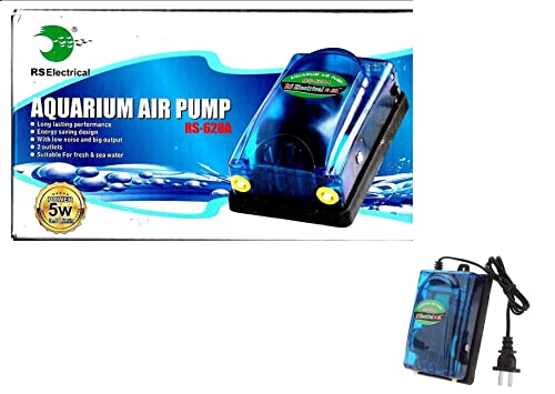 RS Electrical RS-628A Aquarium Tank Aerator Super Silent Oxygen air Pump with 3 Meter Air Tube & 2 Air Stone| Power: 5w | Flow : 3.5L/Min