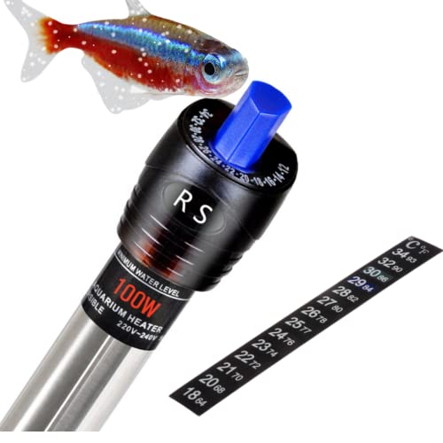 RS Electricals Break Proof Stainless Steel Rod Aquarium Fish Tank Heater with Free Sticker Thermometer (100 Watts - Suitable for 2 Feet Tank)