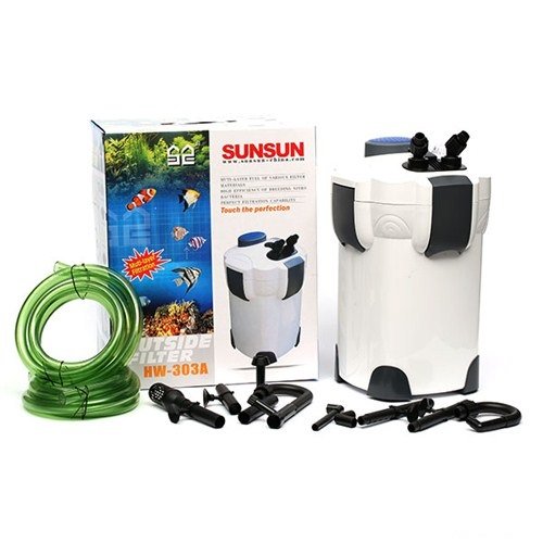 Sunsun Multi Stage External Outside Canister Filter & Filter Media Set (Carbon, Ceramic Ring and bio Ball) for Aquarium Fish Tank (HW-303A | 35W | 1400L/H | H.max-2M | Size-232 * 232 * 395mm)