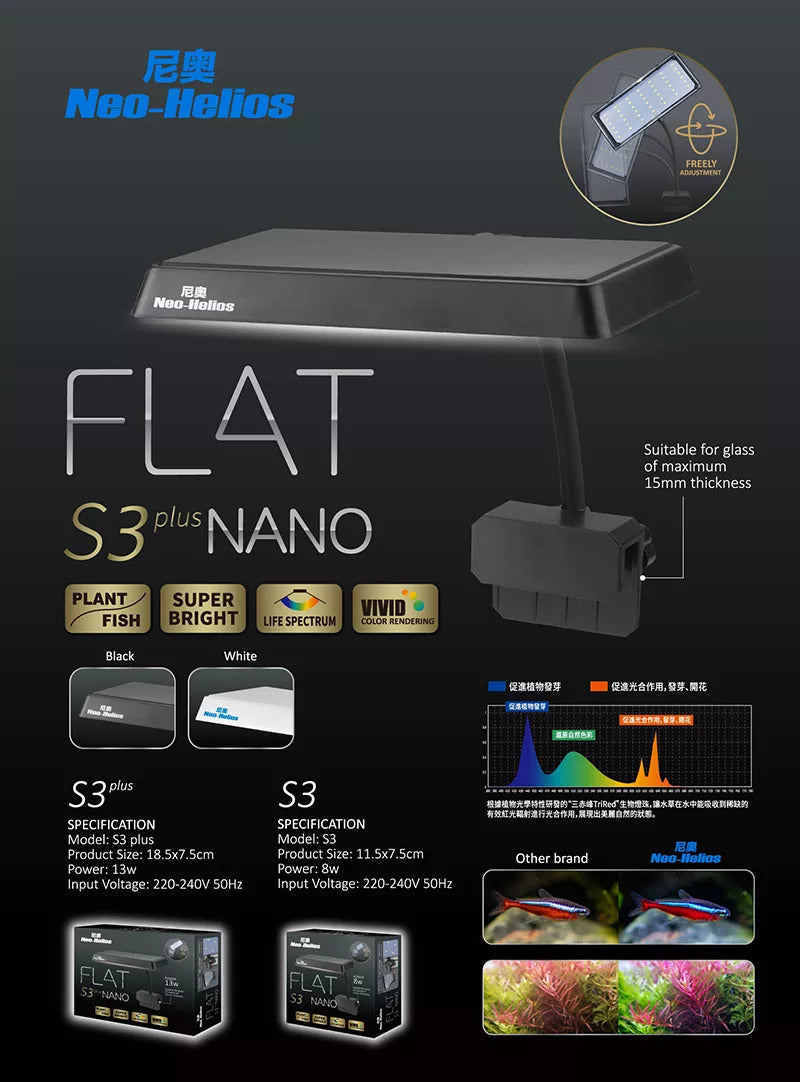 Neo Helios Flat Nano S3 Plus, 13W Full Spectrum Planted Tank Aquarium Light