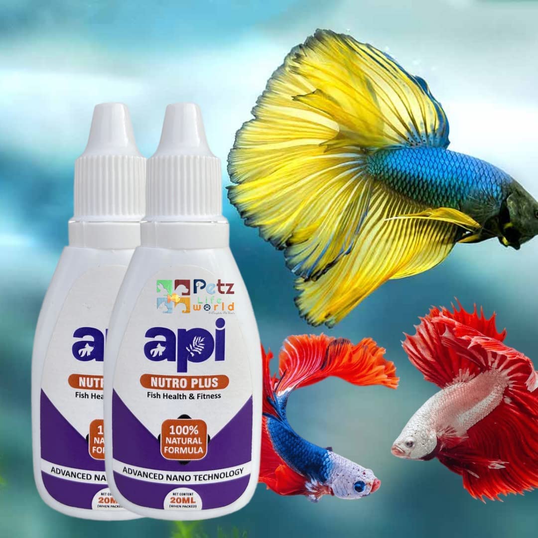 API Nutro Plus 100% Natural Fish Feed Additives Vitamins For Aquarium Fish's Health & Fitness 20ML (Pack of 2)