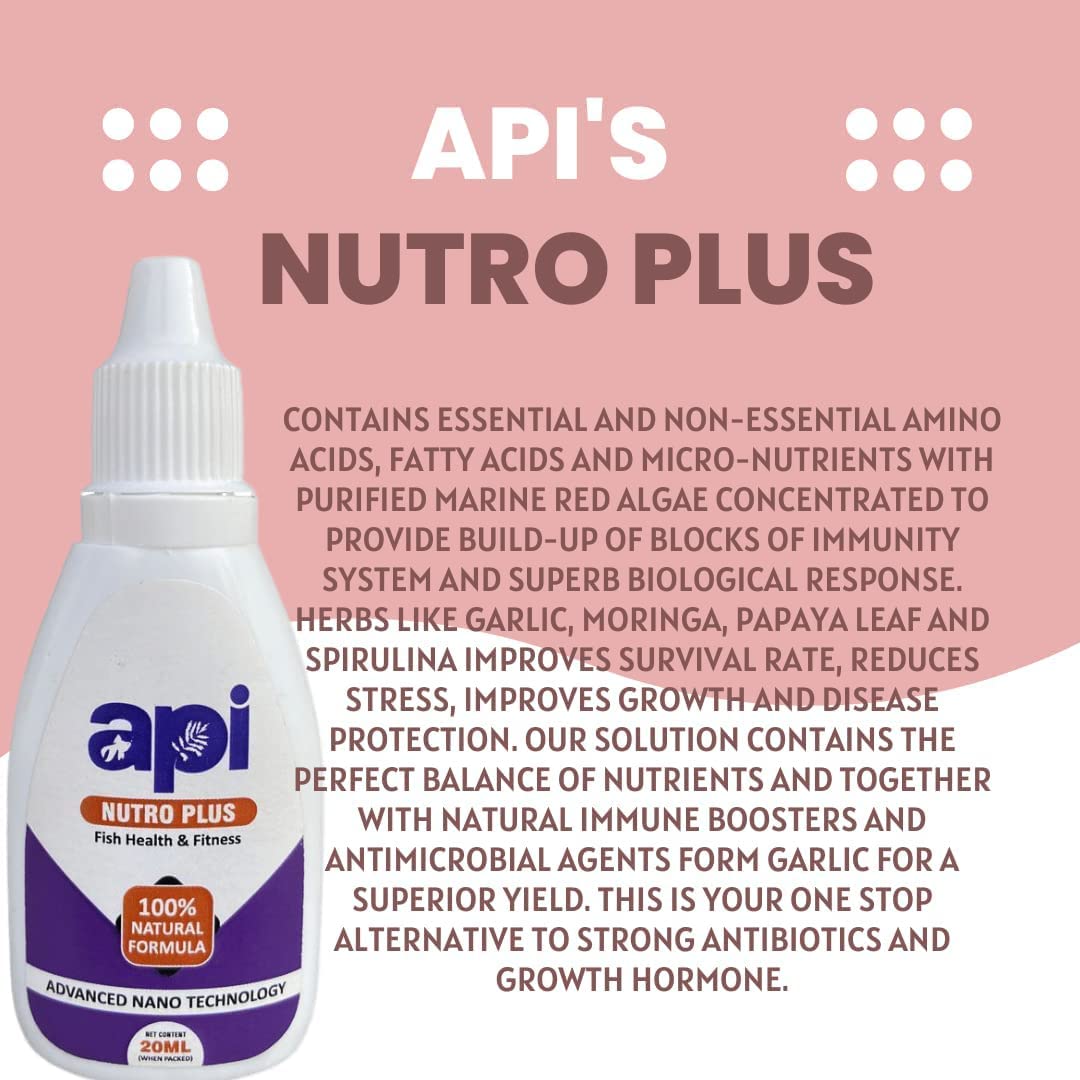API Nutro Plus 100% Natural Fish Feed Additives Vitamins For Aquarium Fish's Health & Fitness 20ML (Pack of 2)
