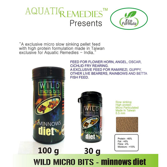 Aquatic Remedies Minnows Diet - 0.6 mm Slow Sinking Granules | Feed for Ramirezy, Corydoras, Small Rainbows, Tetras, Bettas and Guppies (Small (30G))
