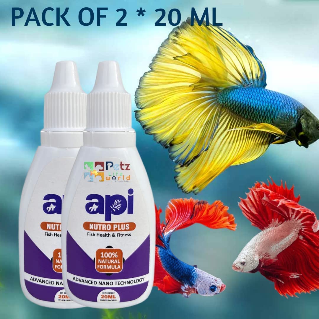 API Nutro Plus 100% Natural Fish Feed Additives Vitamins For Aquarium Fish's Health & Fitness 20ML (Pack of 2)