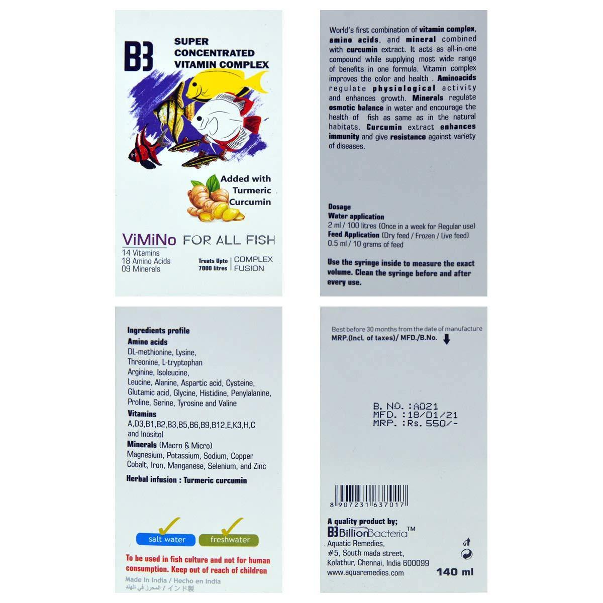 Billion Bacteria by Aquatic Remedies ViMiNo for All Fish 140ml - PetzLifeWorld