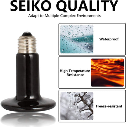 YEE Infrared Ceramic Heat Emitter Reptile Heat Lamp for Pet Lizard Turtle Aquarium Snake, No Harm No Light, Black