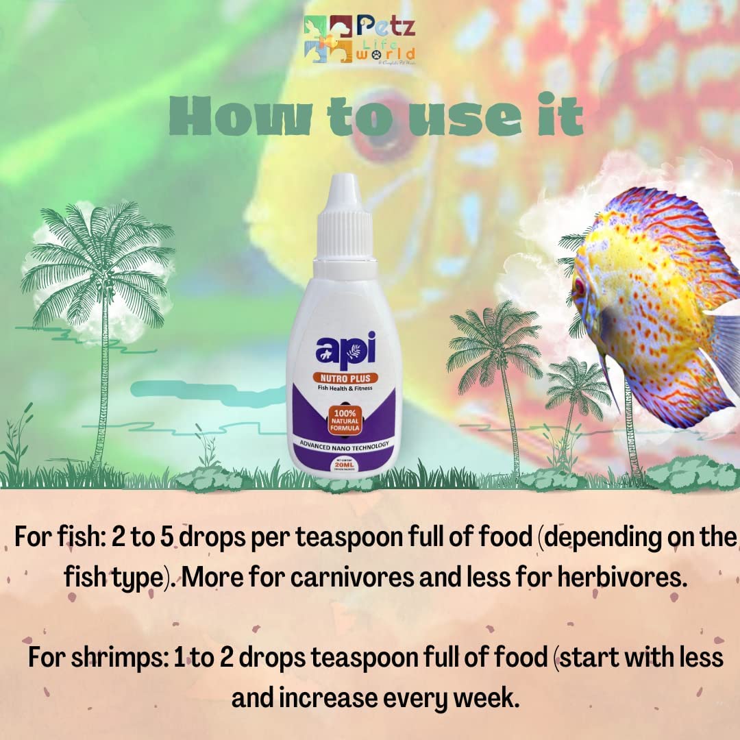API Nutro Plus 100% Natural Fish Feed Additives Vitamins For Aquarium Fish's Health & Fitness 20ML (Pack of 2)