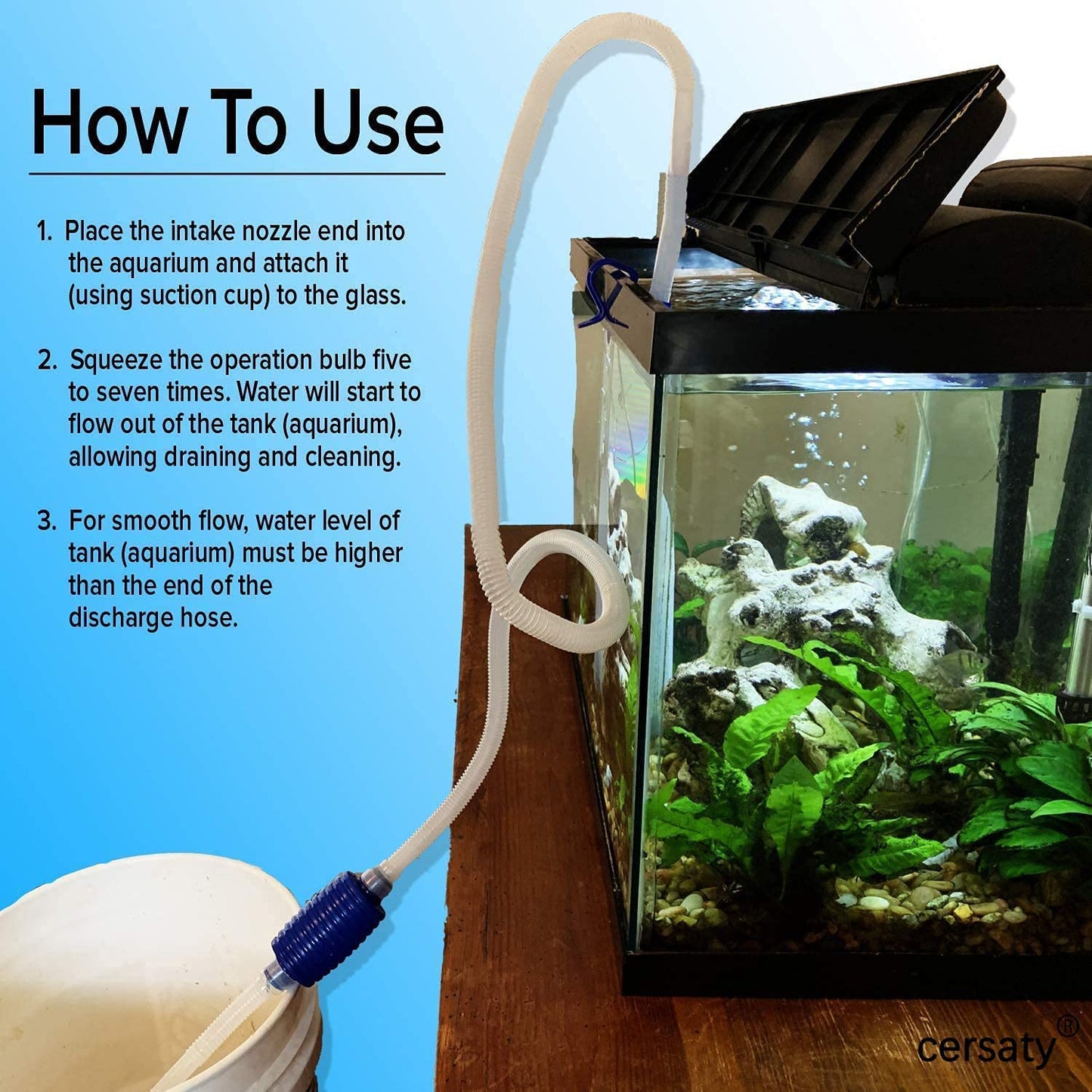 PetzLifeworld Aquarium Water Changing Syphon and Double Ended Tube Cleaning Brush Combo