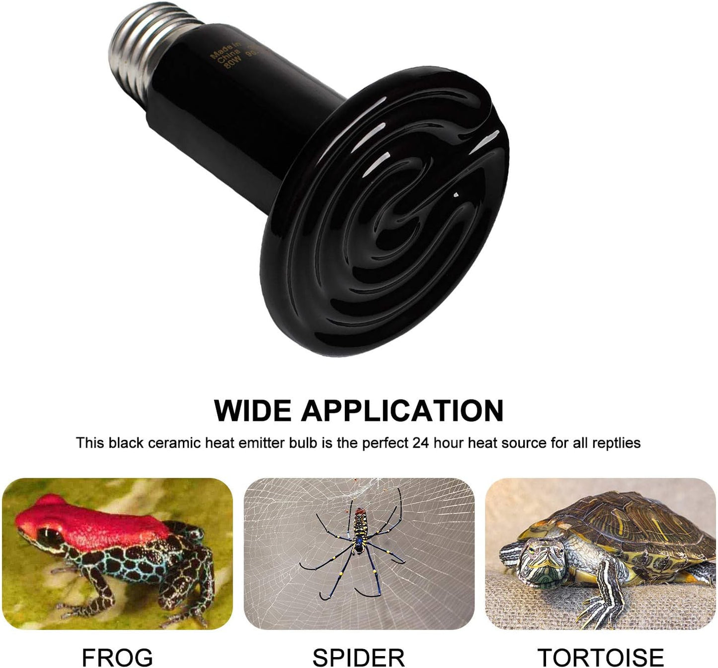 YEE Infrared Ceramic Heat Emitter Reptile Heat Lamp for Pet Lizard Turtle Aquarium Snake, No Harm No Light, Black