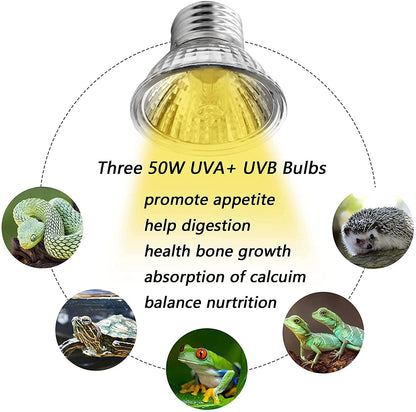 PetzLifeworld 50W Black Reptile Heat Lamp Turtle Lights with Clip, UVA UVB Bulbs Aquarium Basking Lamp Adjustable Holder and Intensity Suitable for Birds During Winter and Reptiles