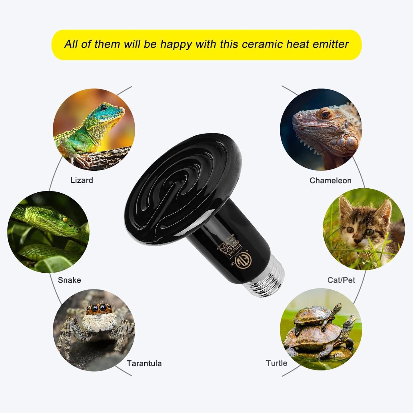 YEE Infrared Ceramic Heat Emitter Reptile Heat Lamp for Pet Lizard Turtle Aquarium Snake, No Harm No Light, Black