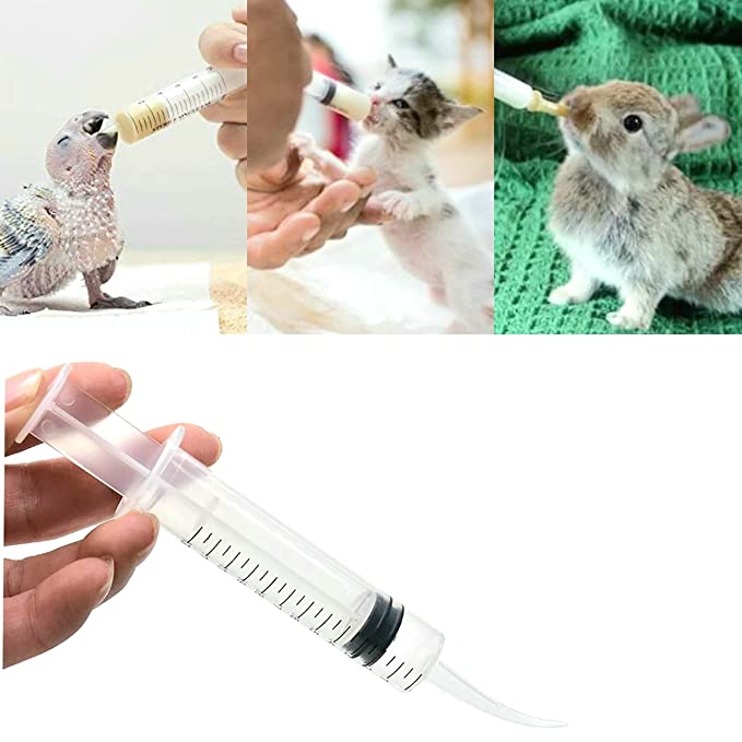 VAYINATO Petzlifeworld Hand Feeding Plastic Syringe with Curve Tip for Baby Birds, Puppy, Kitten, Dog, Cat & Hamster (12 ml, White Colour)