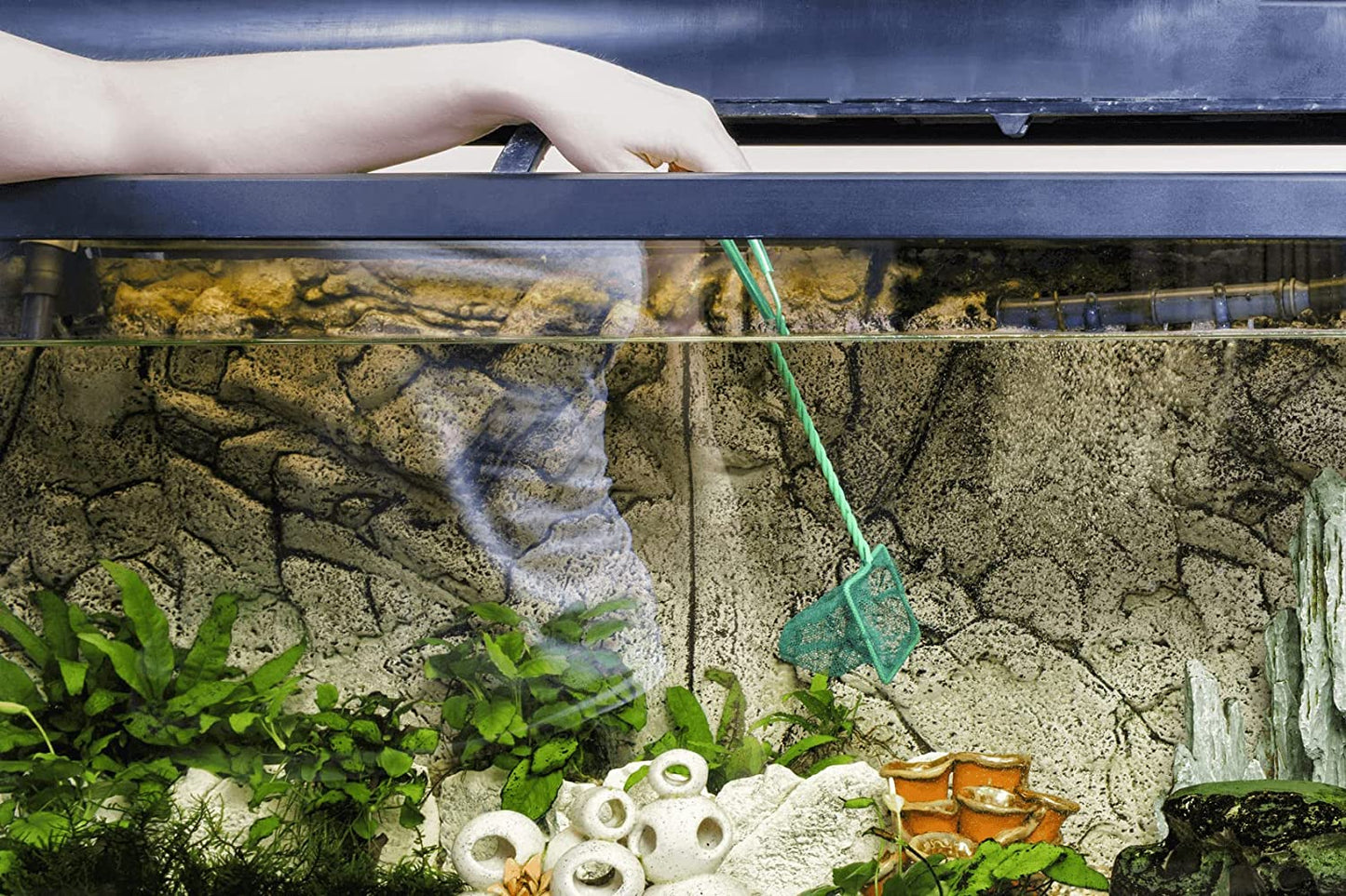 PetzLifeworld Aquarium Fish Tank Cleaning Combo Syphon + Algae Cleaning Sponge Brush + Green Fish Net 4 Inch ( 3 Piece Combo )