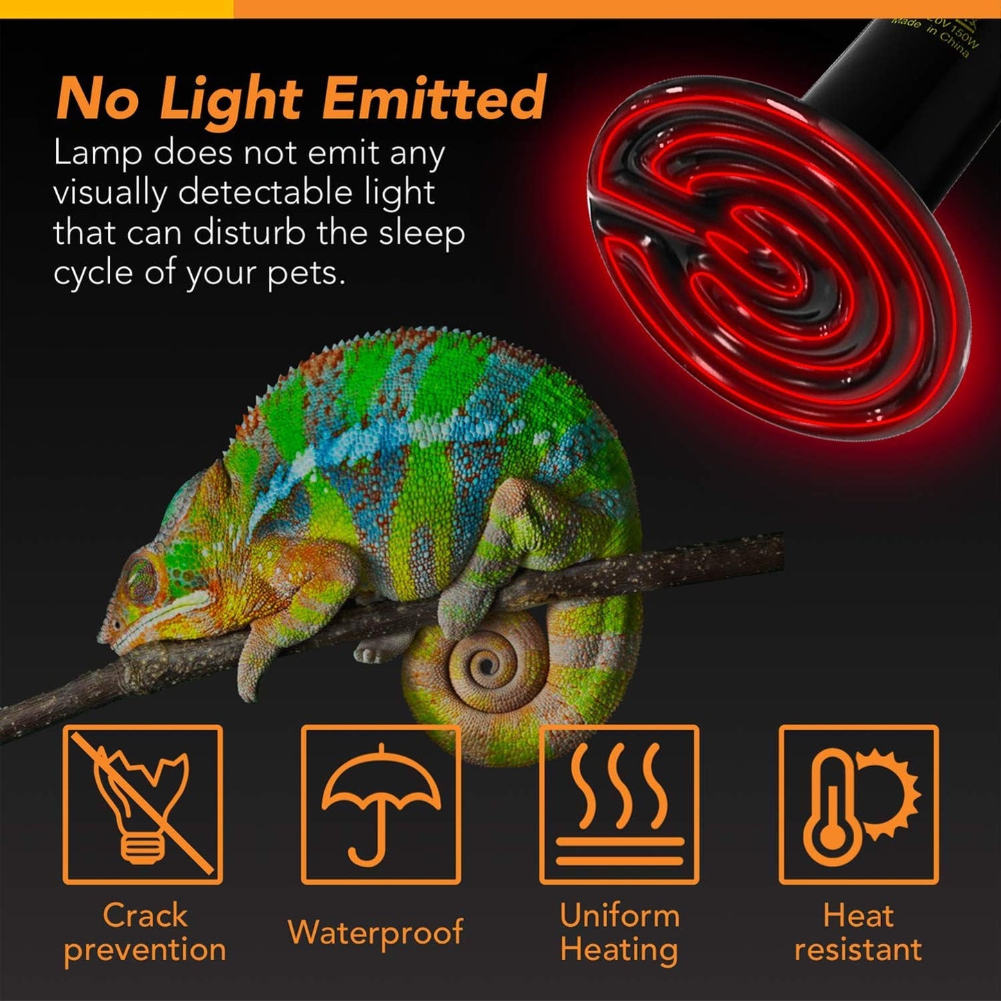 YEE Infrared Ceramic Heat Emitter Reptile Heat Lamp for Pet Lizard Turtle Aquarium Snake, No Harm No Light, Black