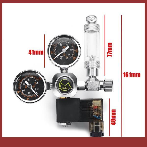 Mufan Aquarium Dual Gauge Co2 Regulator with Solenoid and Bubble Counter Suitable for Thread Size G5/8 - PetzLifeWorld