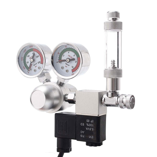 Dual Gauge Planted Aquarium Co2 Regulator With Solenoid and Bubble Counter (W21,8) - Suitable for Indian Fire Extinguisher Cylinders - PetzLifeWorld