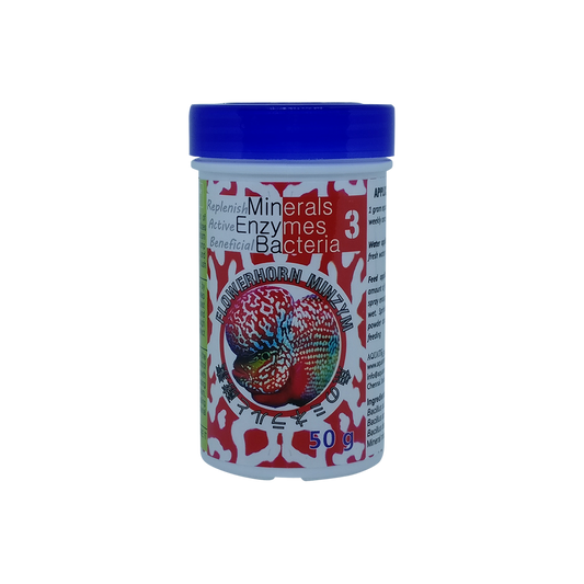 Aquatic Remedies Flowerhorn Minzym 50G, Replenish Minerals – Active Enzymes – Beneficial Bacteria for flowerhorn in powder form - PetzLifeWorld