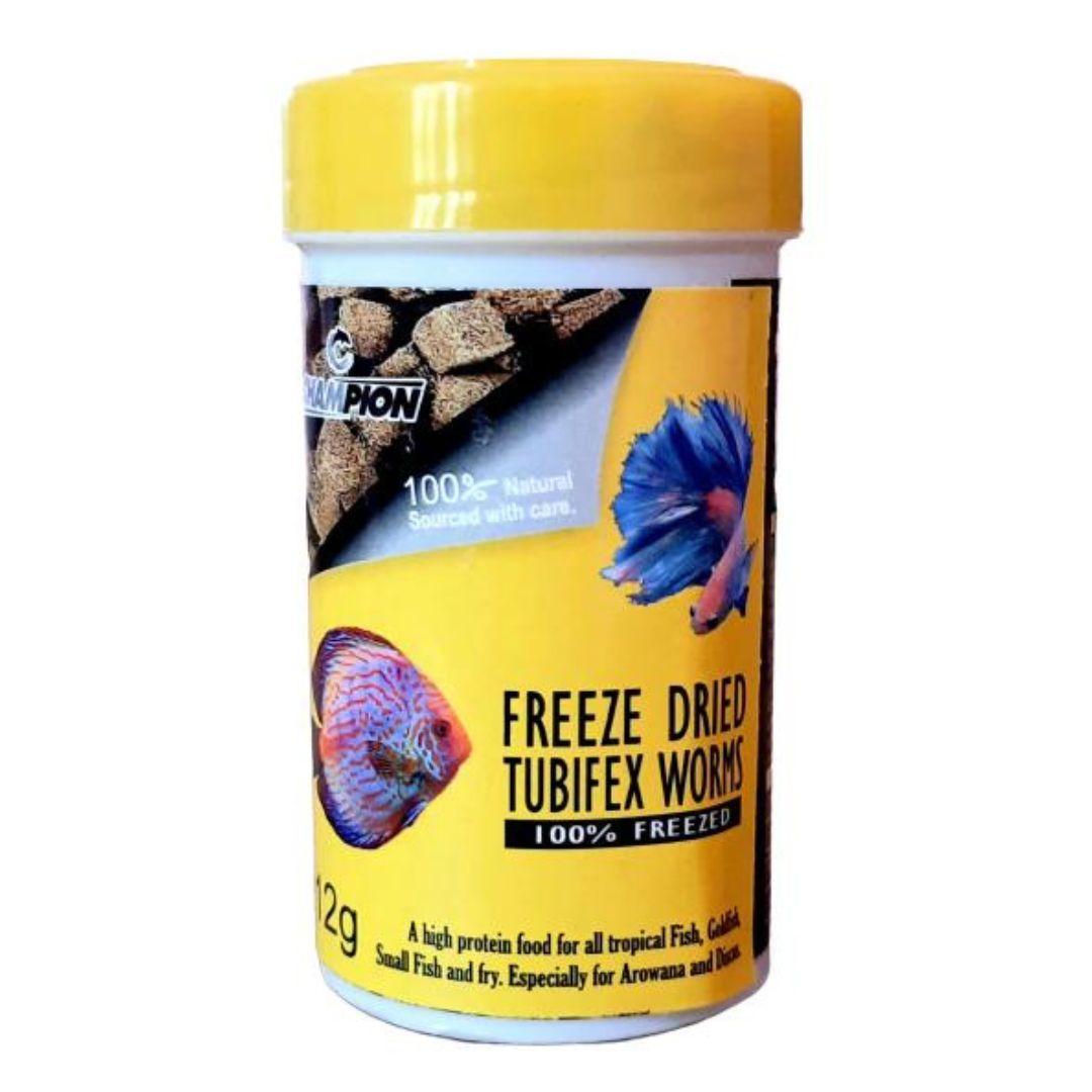 Champion Freeze Dried Tubifex Worms 12G | High Protein Food For all Tropical Fish