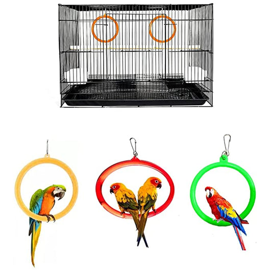 Petzlifeworld Bird Cage Accessories Hanging Ring Plastic Swing Toy (Pack of 3) Interactive Play for Cockatiel, Love Bird, Budgie, Finches, Macaws, Conures, Sparrow, etc.