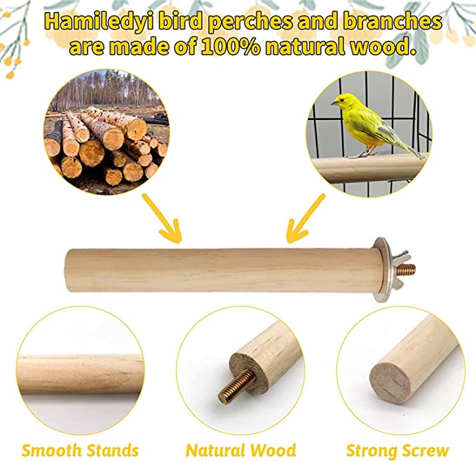 PetzLifeworld Birds Cage OneSide Natural Wood Polished Finish Perches for for Budgies, Parakeets, Canaries, Cockatiels, Conures, Finches & Other Small Birds Length 7.5 Inches (Pack of 2)